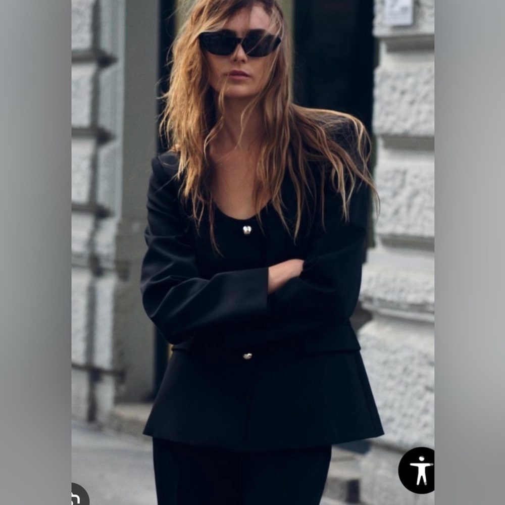 NWT Zara Scoop Neck Women's Black Blazer Size M